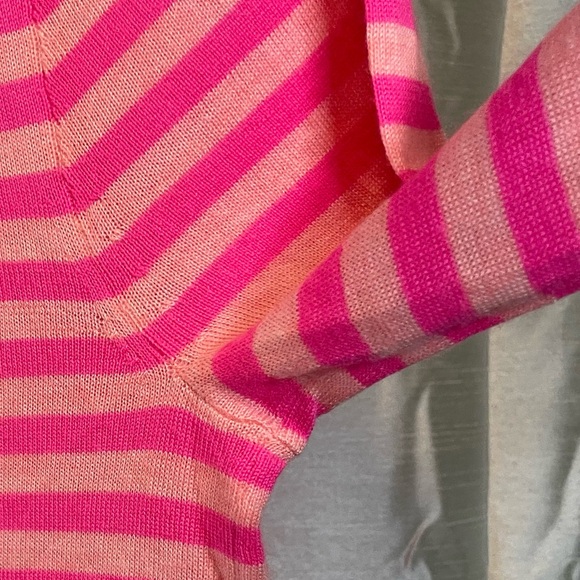 J. Crew 100% Italian Cashmere Sz small Neon and baby pink striped cardigan - Picture 9 of 11